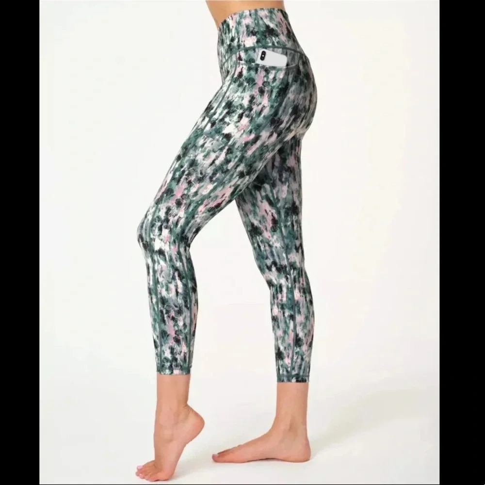 NWT Sweaty Betty high waisted super sculpt 7/8 leggings in blue X-ray floral xxs